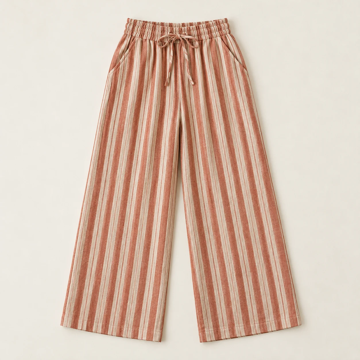 Clay Stripe linen cotton wide-leg pants