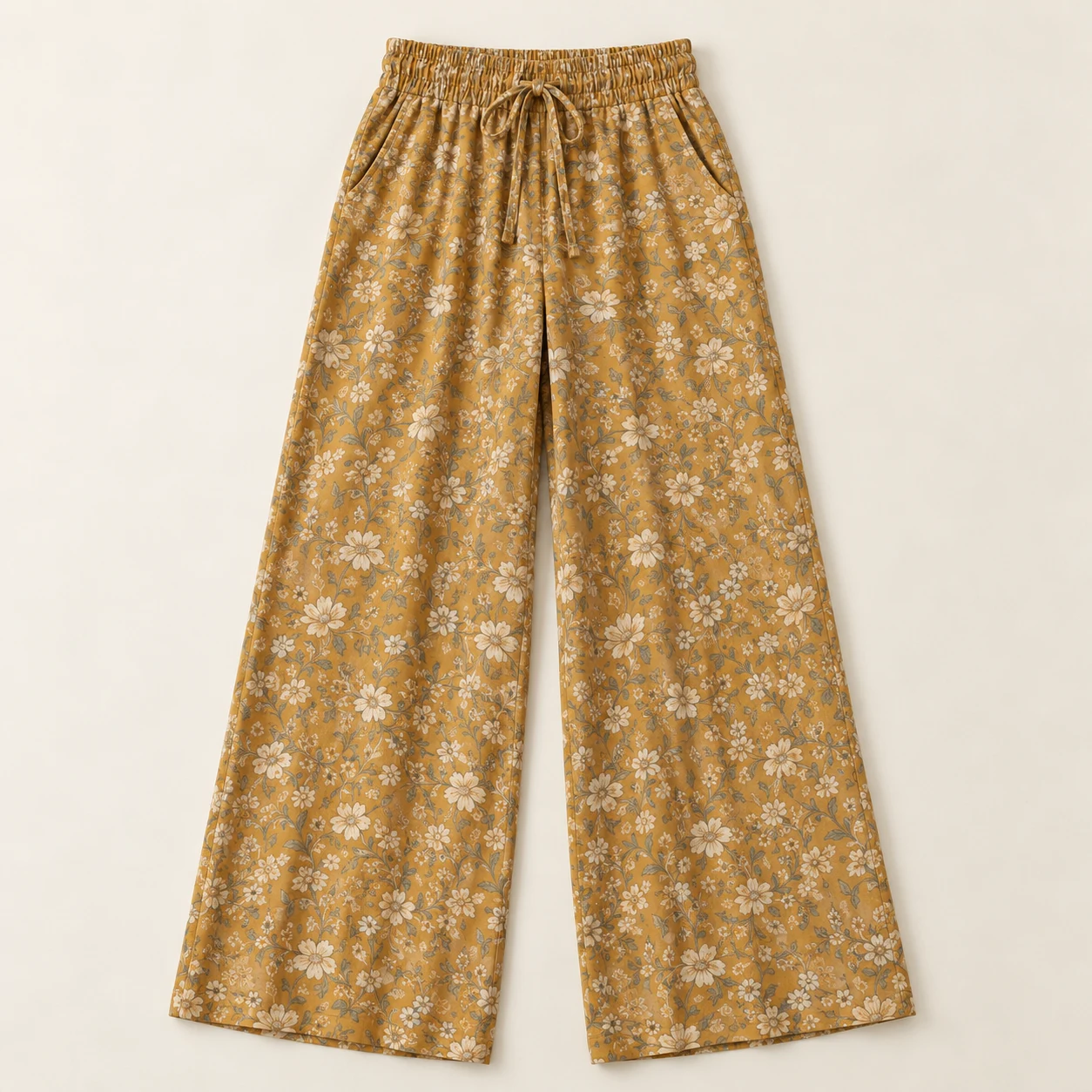 Saffron Bloom Wide-Leg Pants in ochre