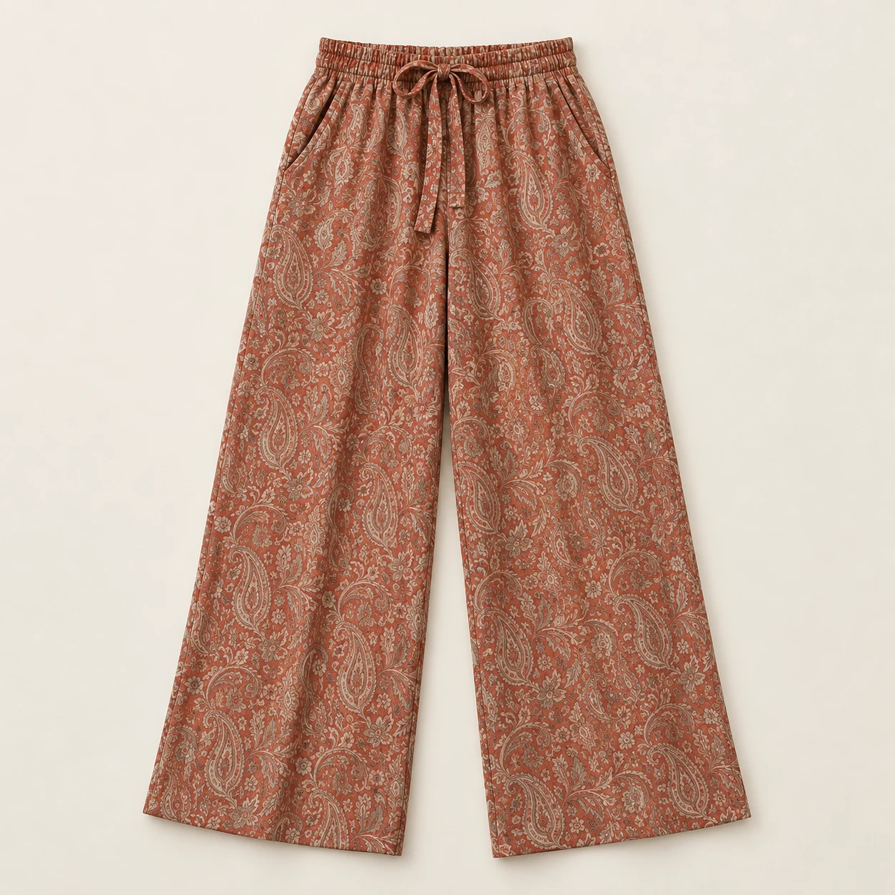 Terra Paisley Wide-Leg Pants in terracotta